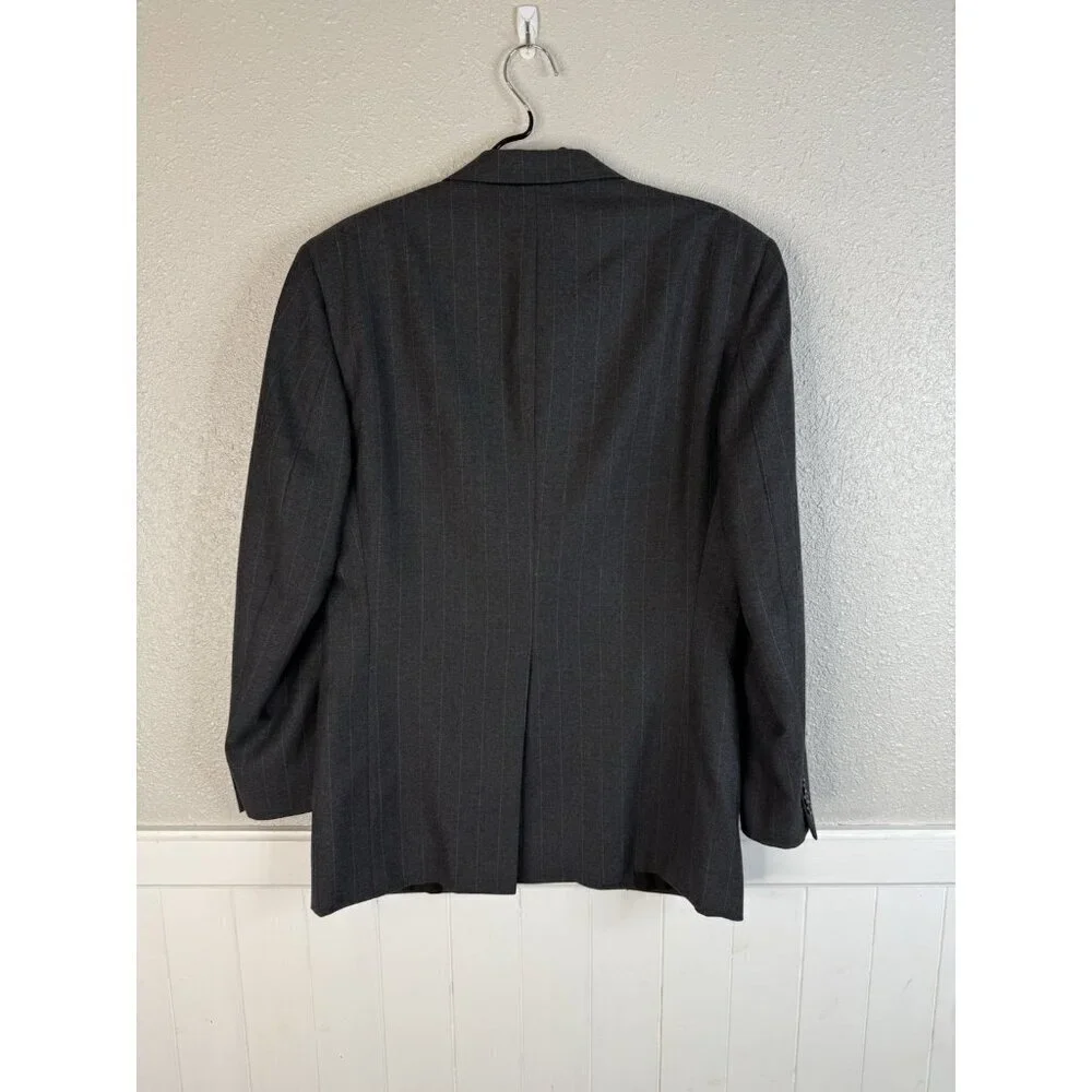 Vtg 90s Burberry Mens Fits 38 Wool Blazer Sports Coat Gray Blue Pinestripe READ